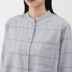 Chemise à col montant en flanelle brossée double femme