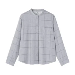 Chemise à col montant en flanelle brossée double femme