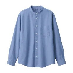 Chemise en coton Oxford lavé col officier pour homme