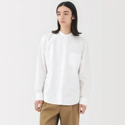Chemise en coton Oxford lavé col officier pour homme