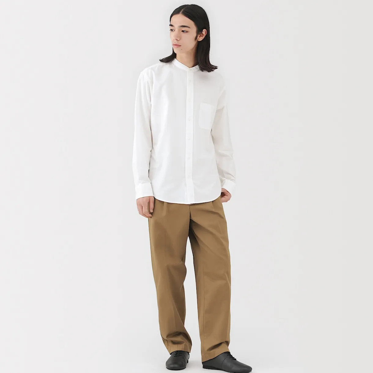 Chemise en coton Oxford lavé col officier pour homme