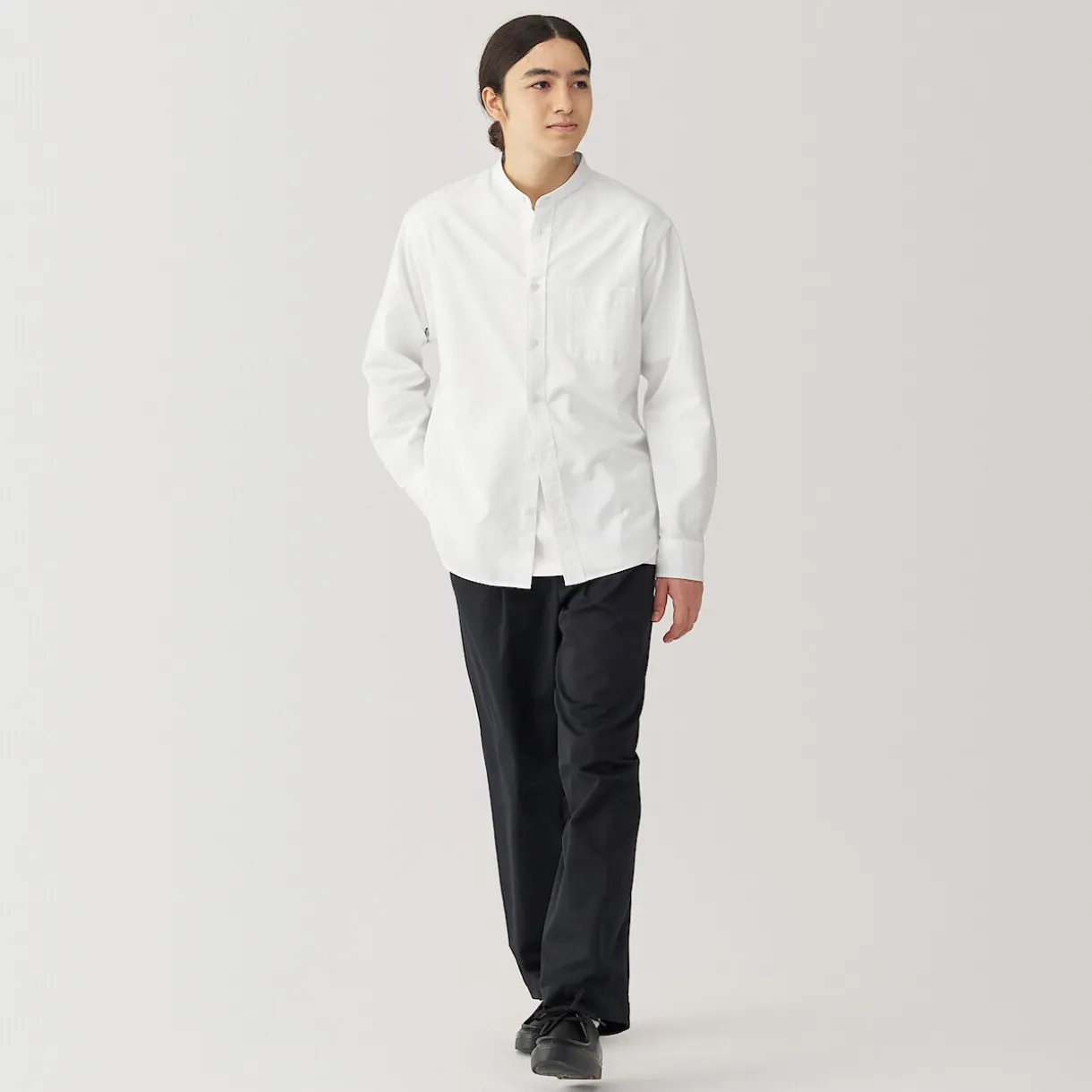Chemise en coton Oxford lavé col officier homme