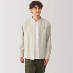 Chemise en coton Oxford lavé col officier homme