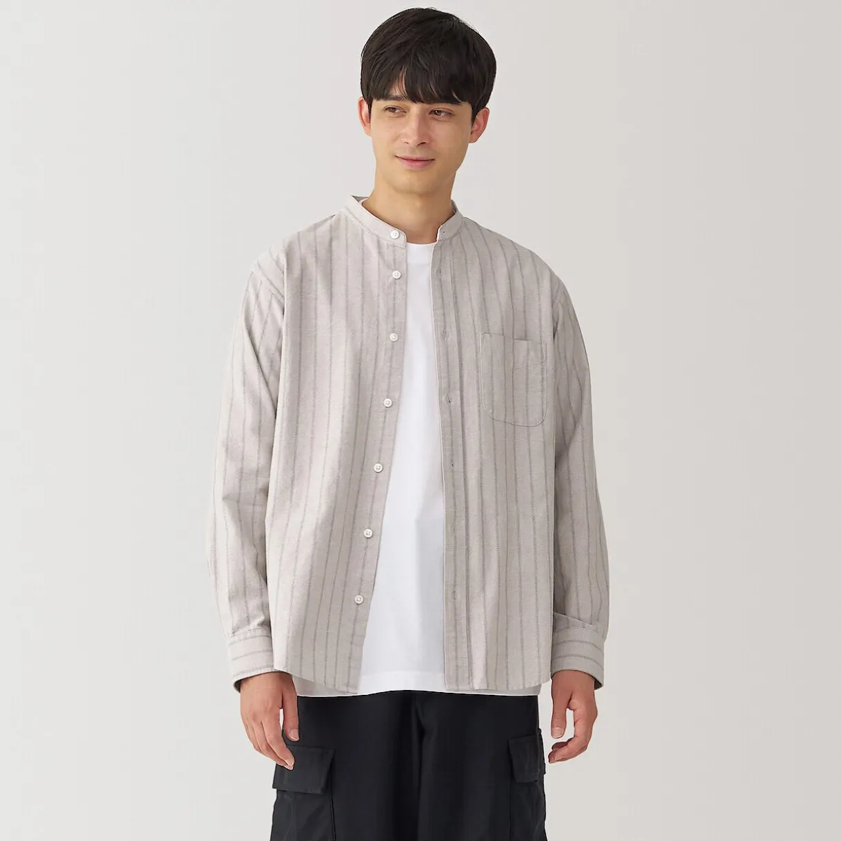 Chemise en coton Oxford lavé col officier homme