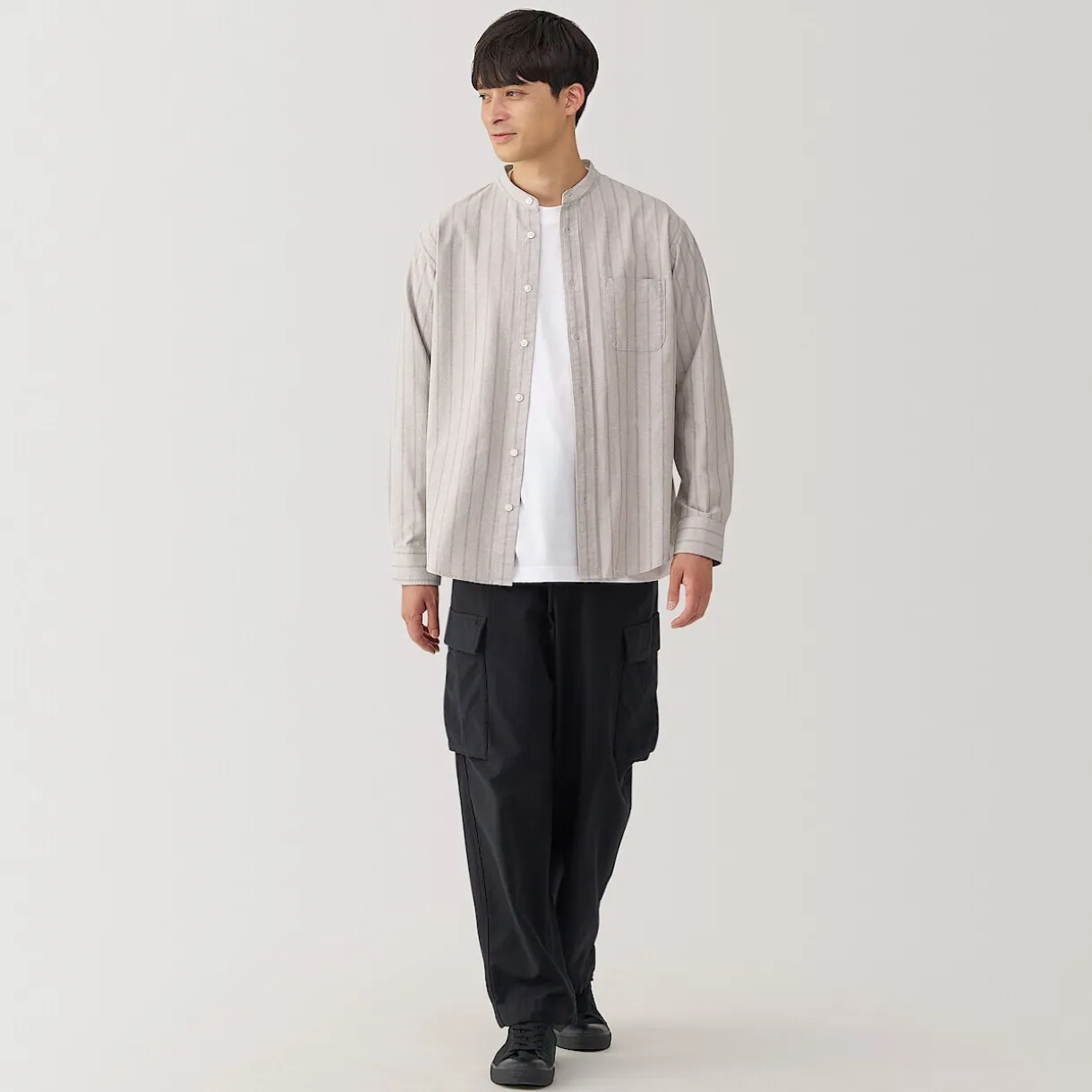 Chemise en coton Oxford lavé col officier homme