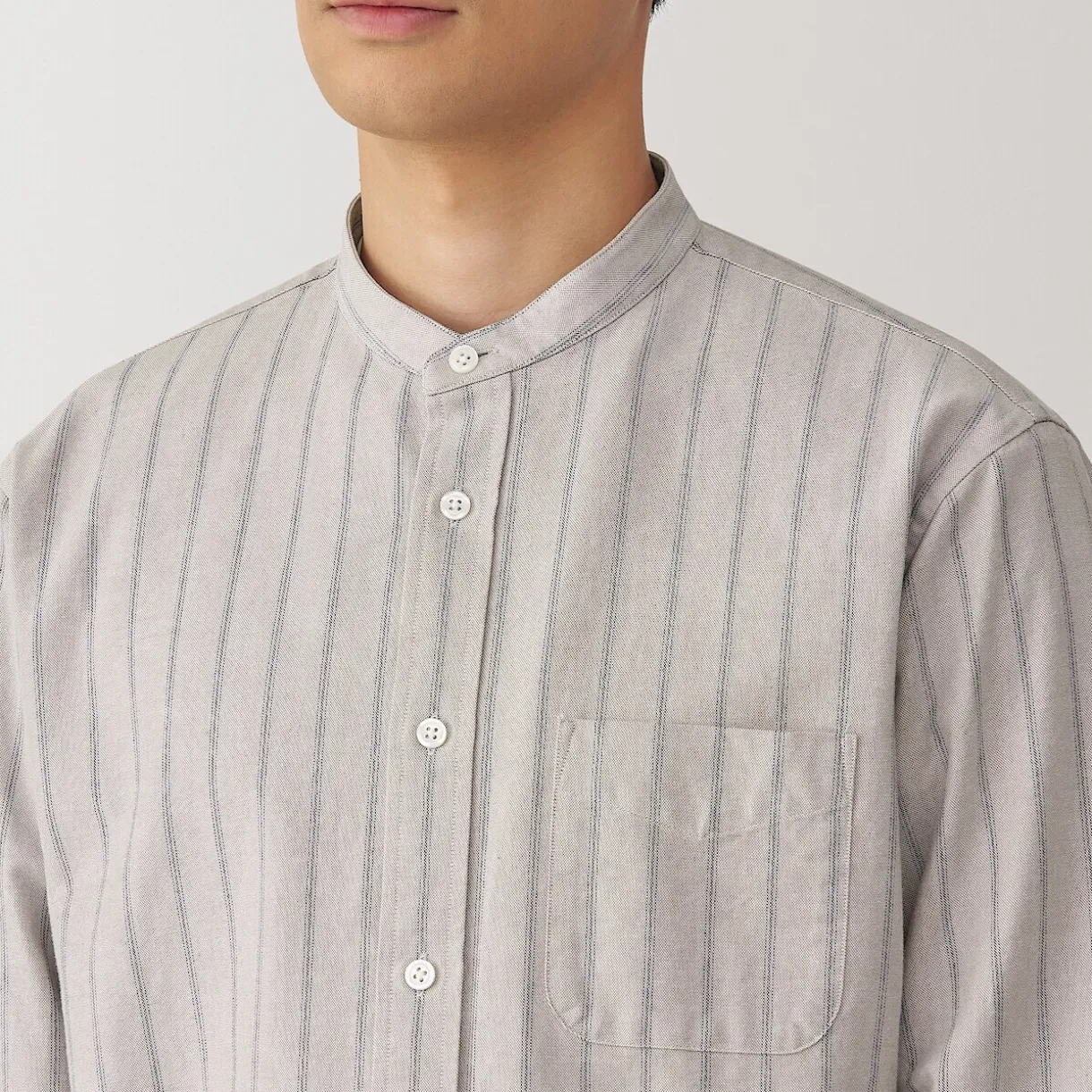 Chemise en coton Oxford lavé col officier homme