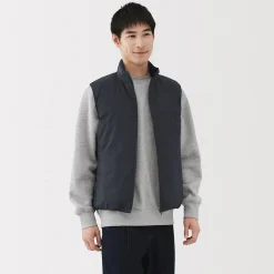 Doudoune légère pliable en nylon recyclé sans manche à col montant pour homme
