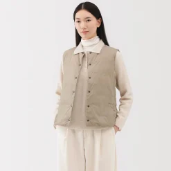 Doudoune légère pliable en nylon recyclé sans manche sans col pour femme