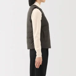 Doudoune légère pliable en nylon recyclé sans manche sans col pour femme