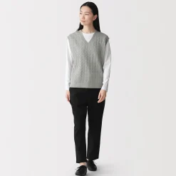 Gilet en tricot torsadé de mélange de coton pour femme