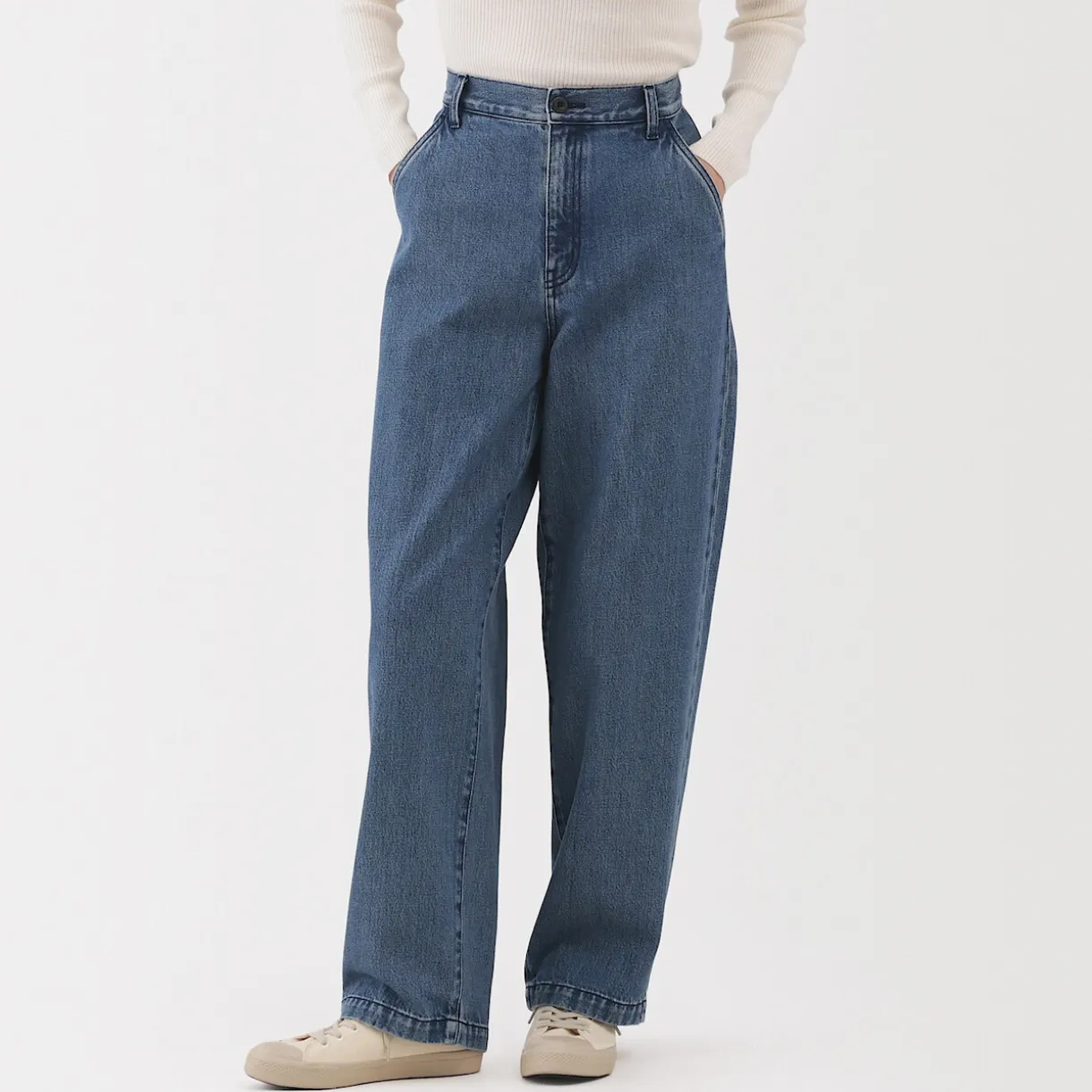Jean denim coupe large en kapok mélangé pour femme
