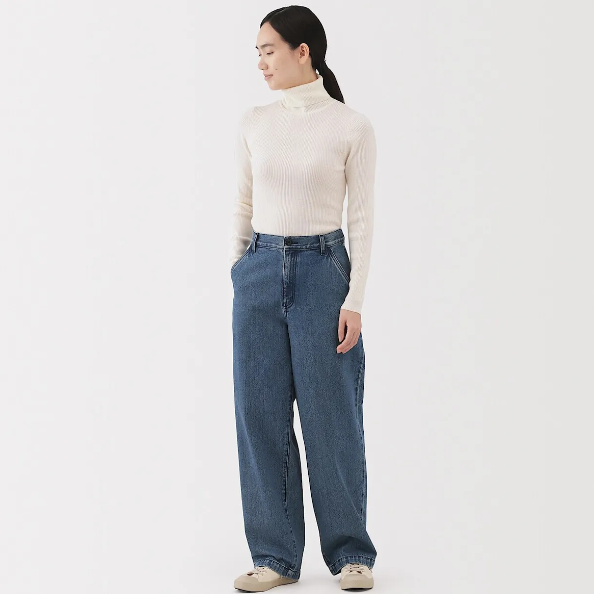 Jean denim coupe large en kapok mélangé pour femme
