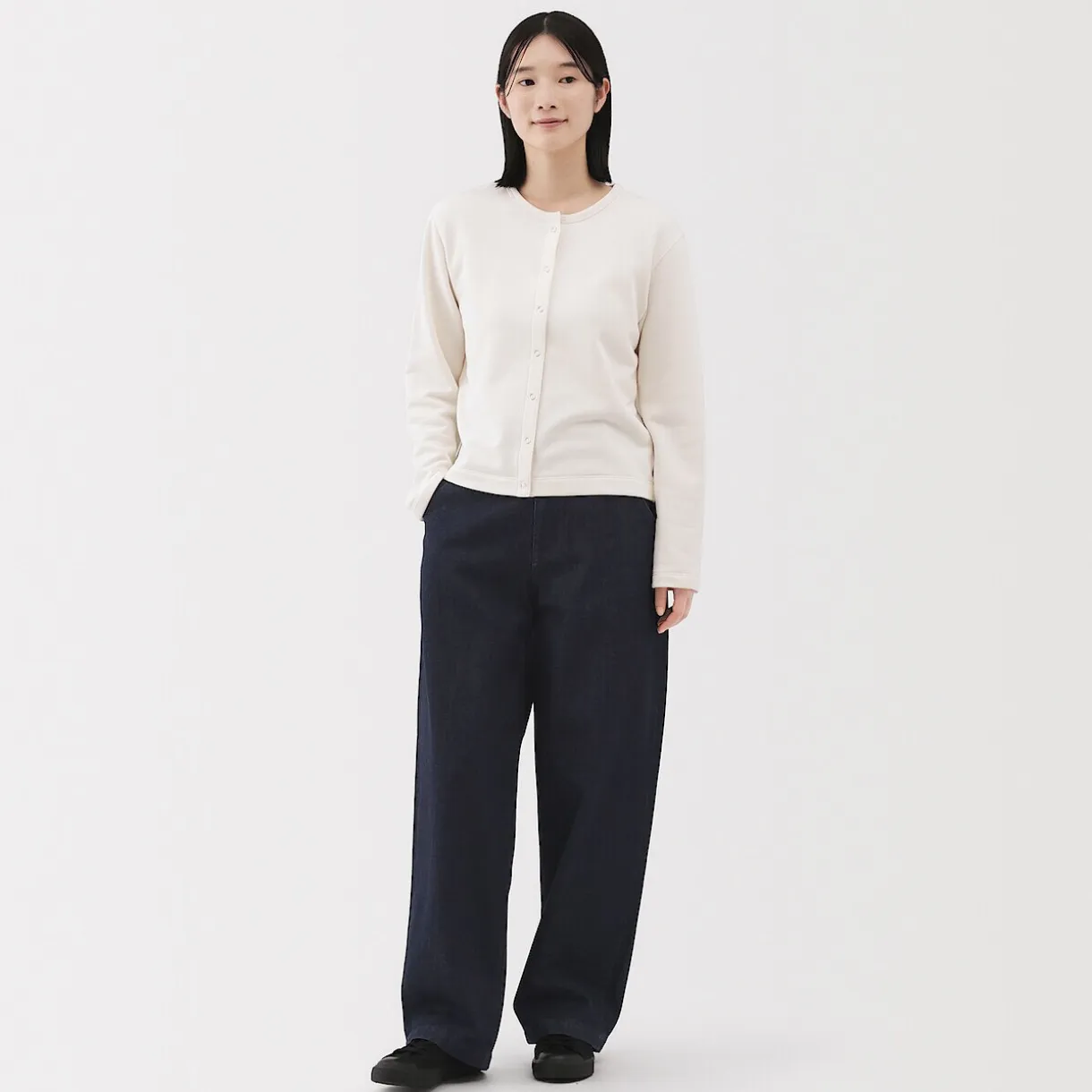 Jean denim coupe large en kapok mélangé pour femme