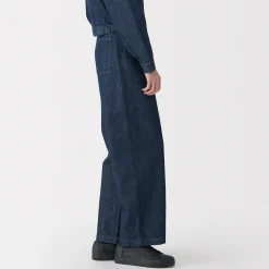 Jeans en washi et denim pour femme ‐ Bleu marine foncé