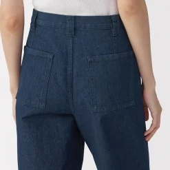 Jeans en washi et denim pour femme ‐ Bleu marine foncé