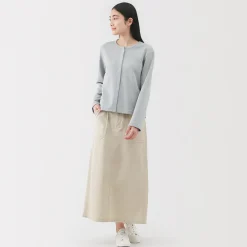 Jupe midi coupe droite avec motif de chevrons et en coton pour femme