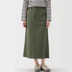 Jupe midi coupe droite avec motif de chevrons et en coton pour femme