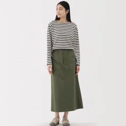 Jupe midi coupe droite avec motif de chevrons et en coton pour femme