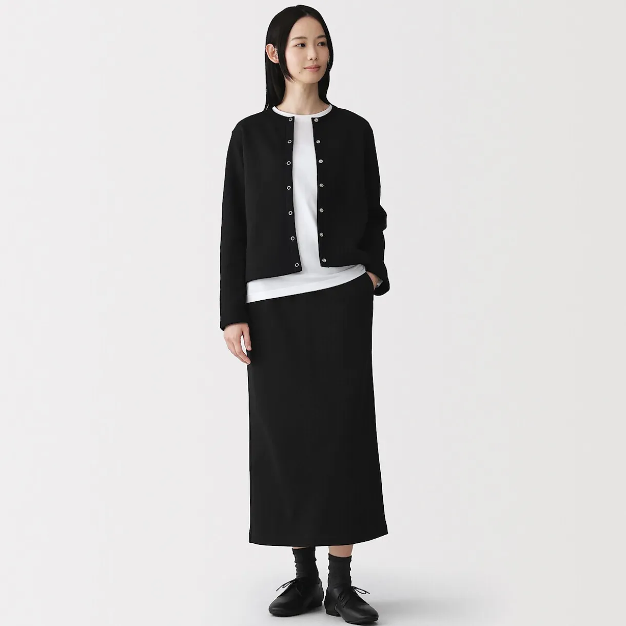 Jupe midi en sweat léger et coton mélangé pour femme