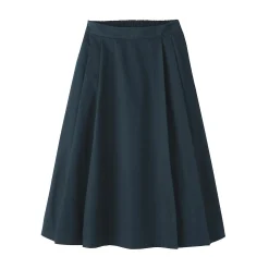 Jupe midi plissée et évasée en sergé de coton mélangé pour femme