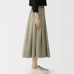 Jupe midi plissée et évasée en sergé de coton mélangé pour femme