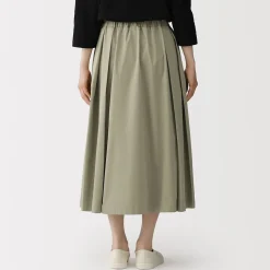 Jupe midi plissée et évasée en sergé de coton mélangé pour femme
