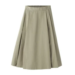 Jupe midi plissée et évasée en sergé de coton mélangé pour femme