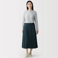 Jupe midi plissée et évasée en sergé de coton mélangé pour femme