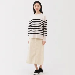 Jupe midi taille haute en velours côtelé extensible pour femme