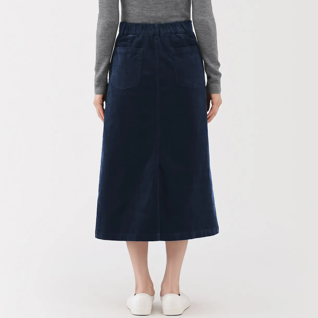 Jupe midi taille haute en velours côtelé extensible pour femme