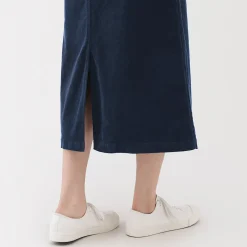 Jupe midi taille haute en velours côtelé extensible pour femme