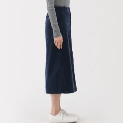 Jupe midi taille haute en velours côtelé extensible pour femme