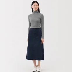 Jupe midi taille haute en velours côtelé extensible pour femme