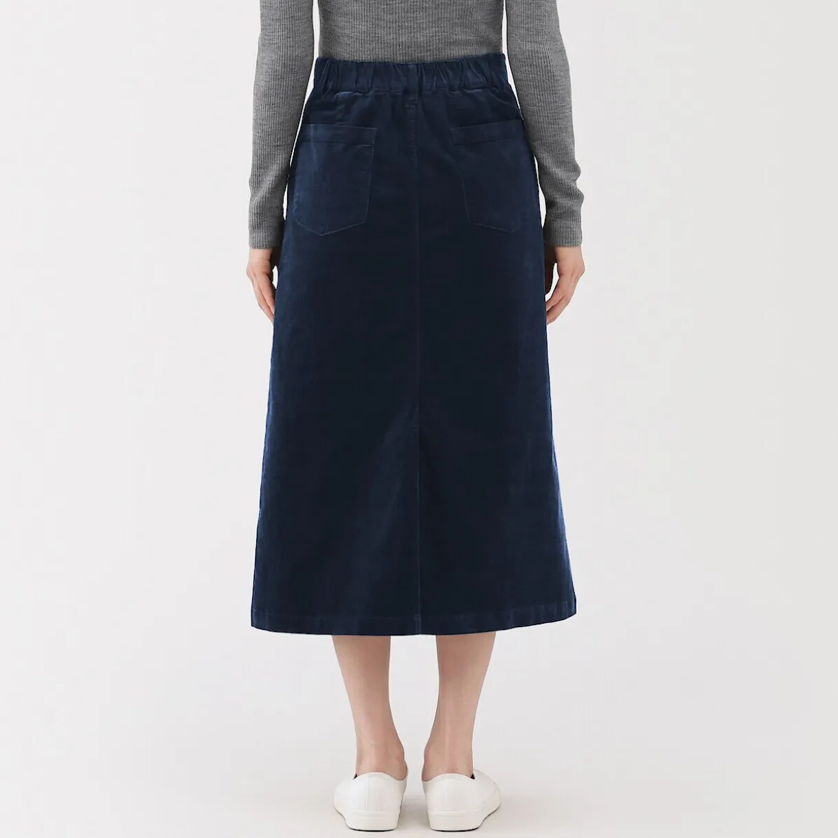 Jupe midi taille haute en velours côtelé extensible pour femme