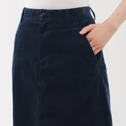 Jupe midi taille haute en velours côtelé extensible pour femme