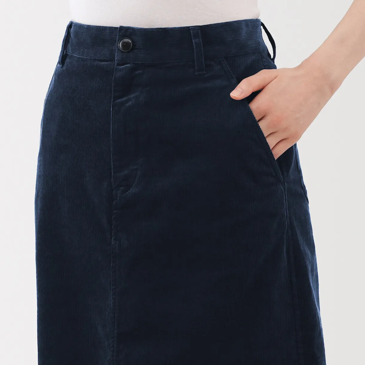 Jupe midi taille haute en velours côtelé extensible pour femme