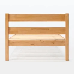 Lit large double plaqué en bois d'hévéa