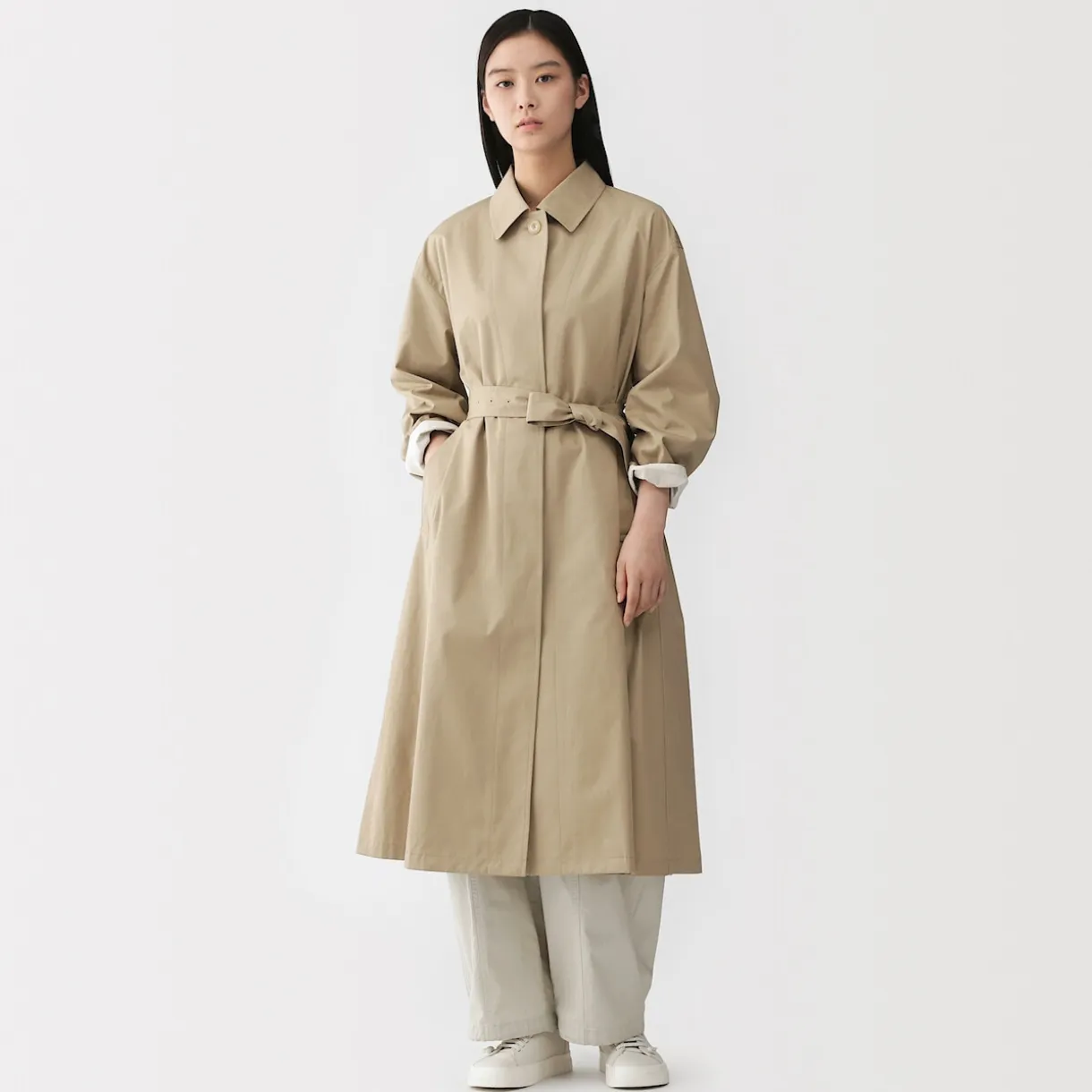 Manteau droit en coton déperlant pour femme