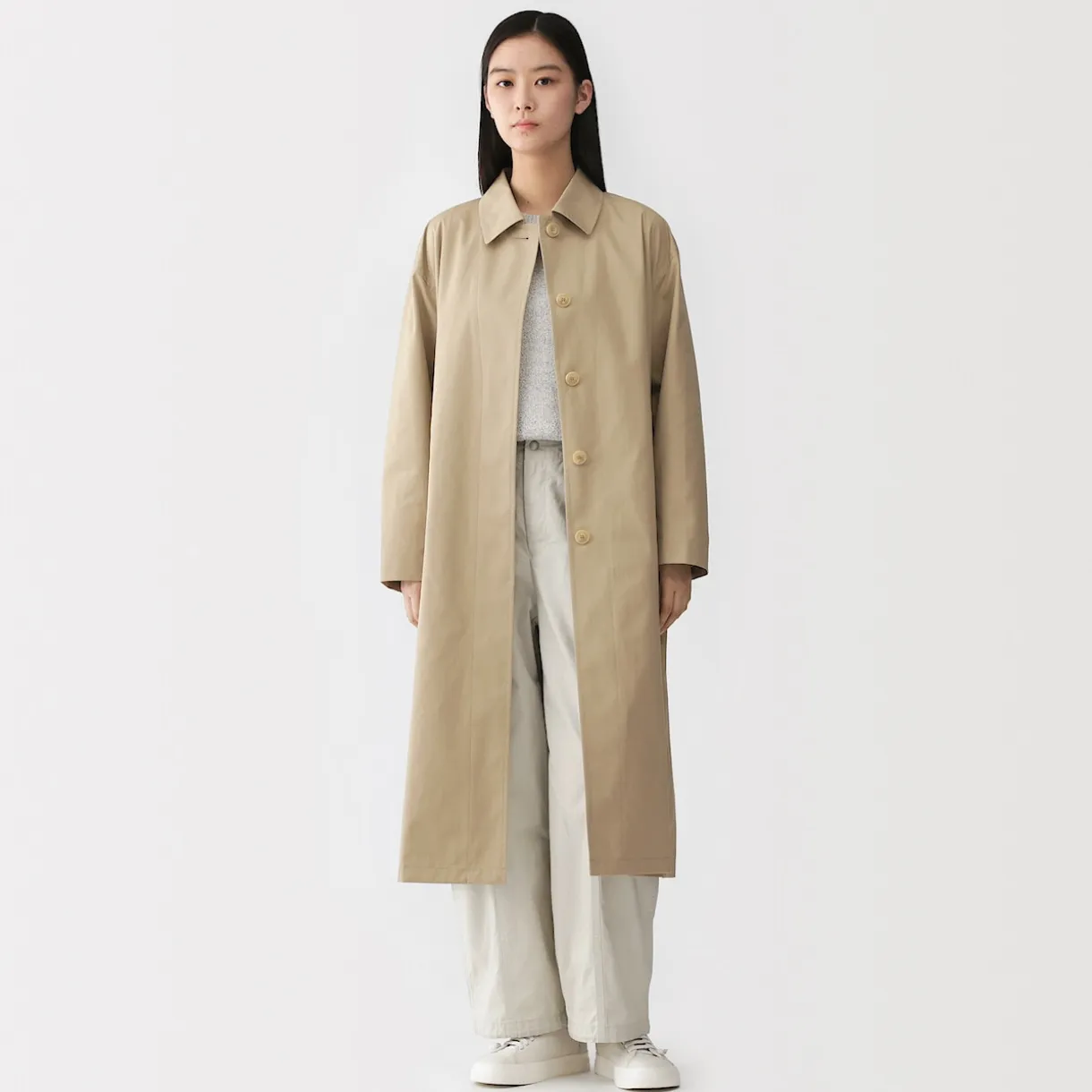 Manteau droit en coton déperlant pour femme