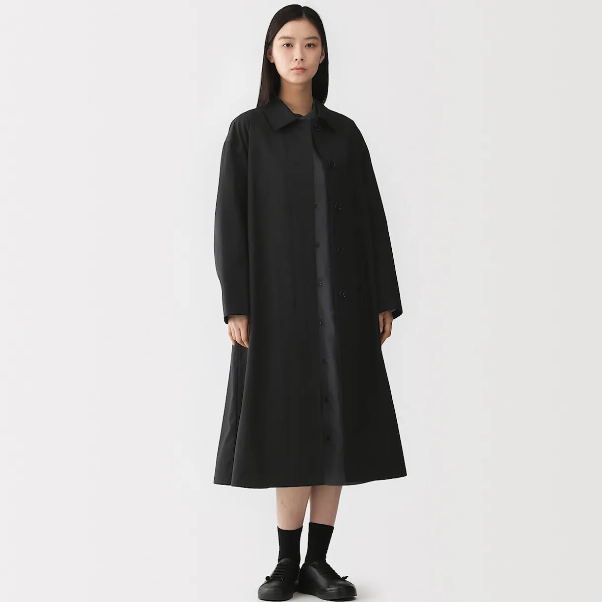 Manteau droit en coton déperlant pour femme