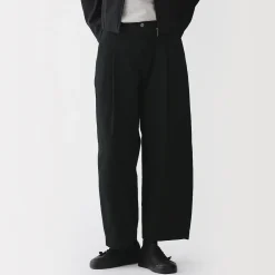 Pantalon à coupe cocon et à plis en toile de coton pour femme