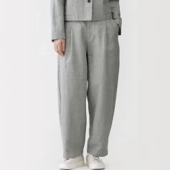 Pantalon à plis à chevrons en mélange de lin pour femme