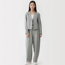 Pantalon à plis à chevrons en mélange de lin pour femme