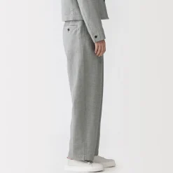 Pantalon à plis à chevrons en mélange de lin pour femme