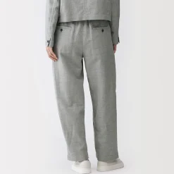 Pantalon à plis à chevrons en mélange de lin pour femme