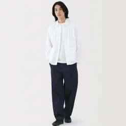 Pantalon Chino Indigo à pinces en coton stretch coupe wide homme