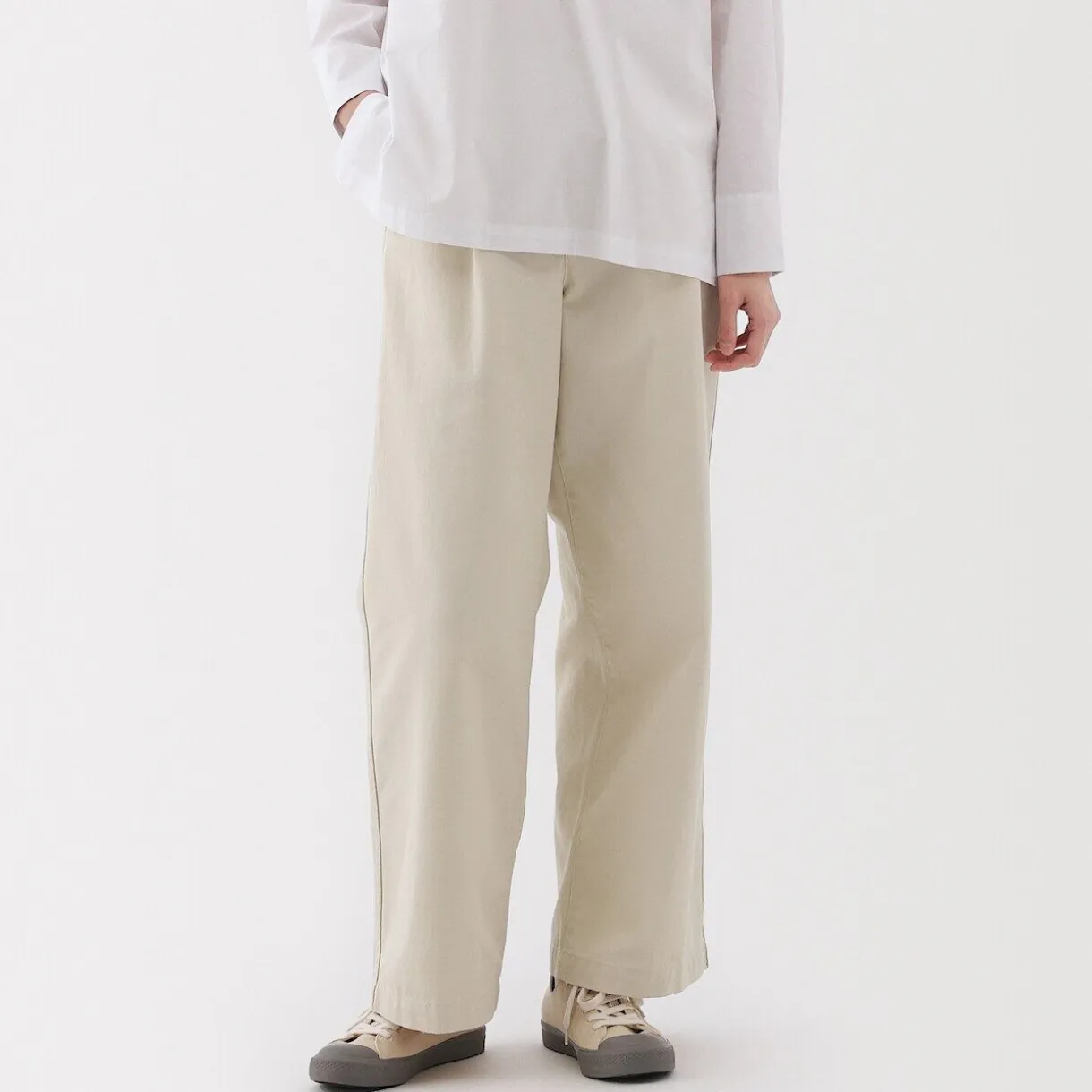 Pantalon chino long à pinces en coton coupe large pour femme