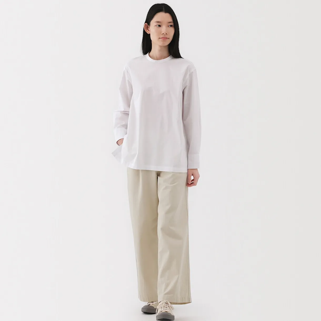 Pantalon chino long à pinces en coton coupe large pour femme