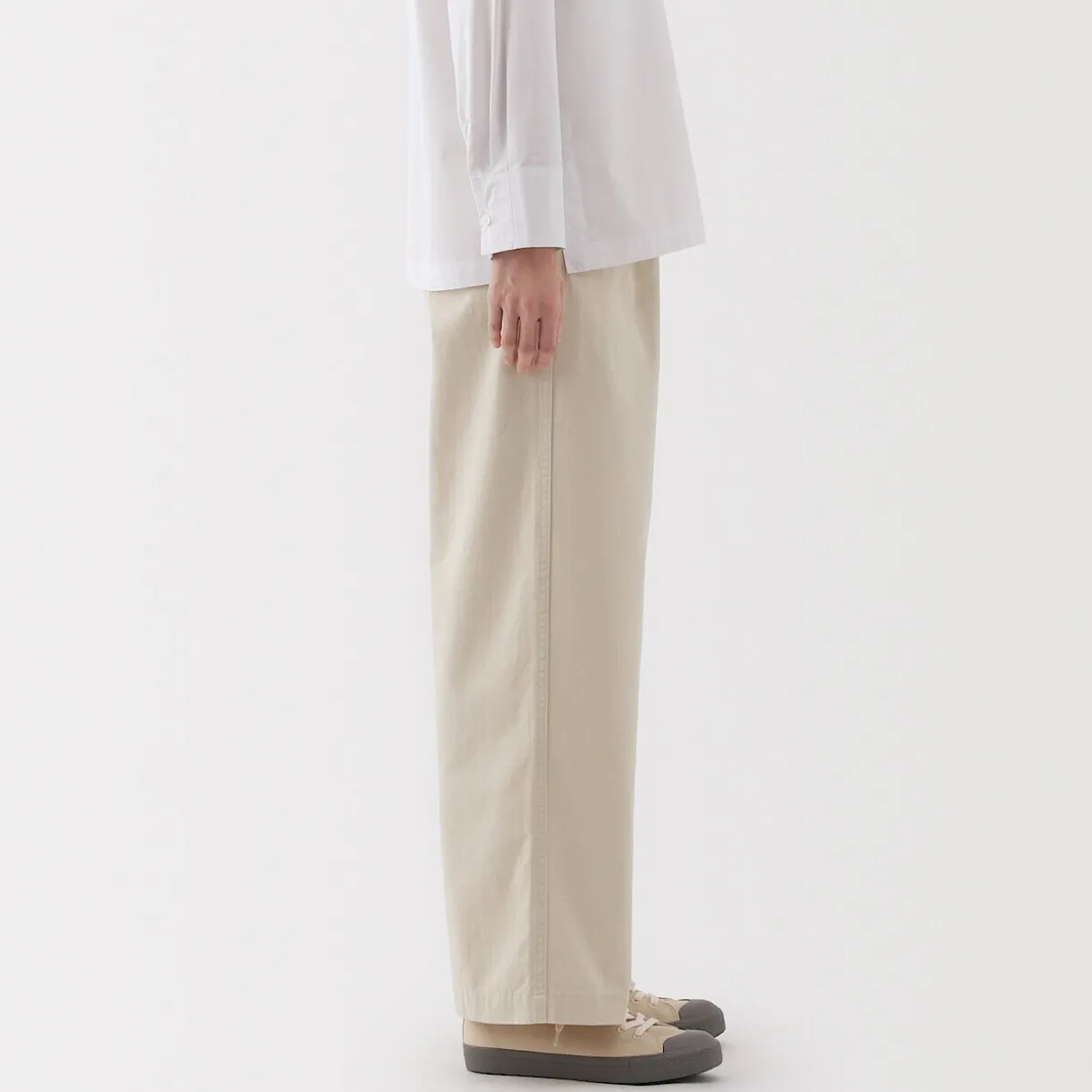 Pantalon chino long à pinces en coton coupe large pour femme