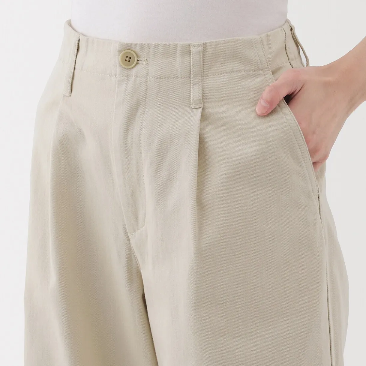 Pantalon chino long à pinces en coton coupe large pour femme